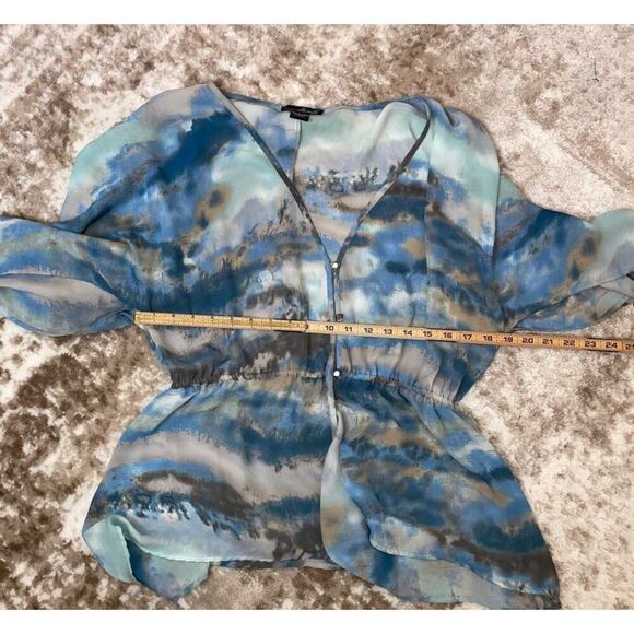 Willi smith lightweight blouse chiffon in blue colorway flowy semi sheer SZ L - Picture 7 of 9